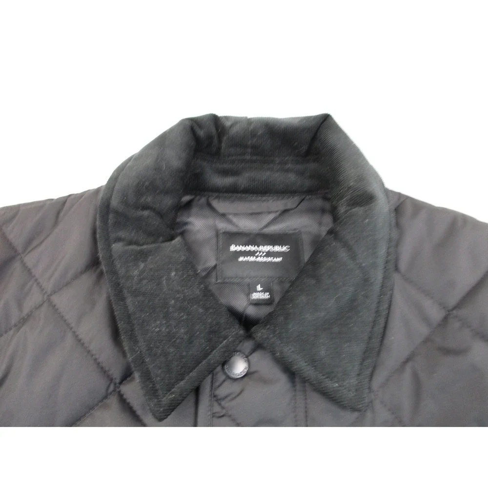 Banana Republic Quilted Jacket Mens Large Black Water Resistant Corduroy Collar